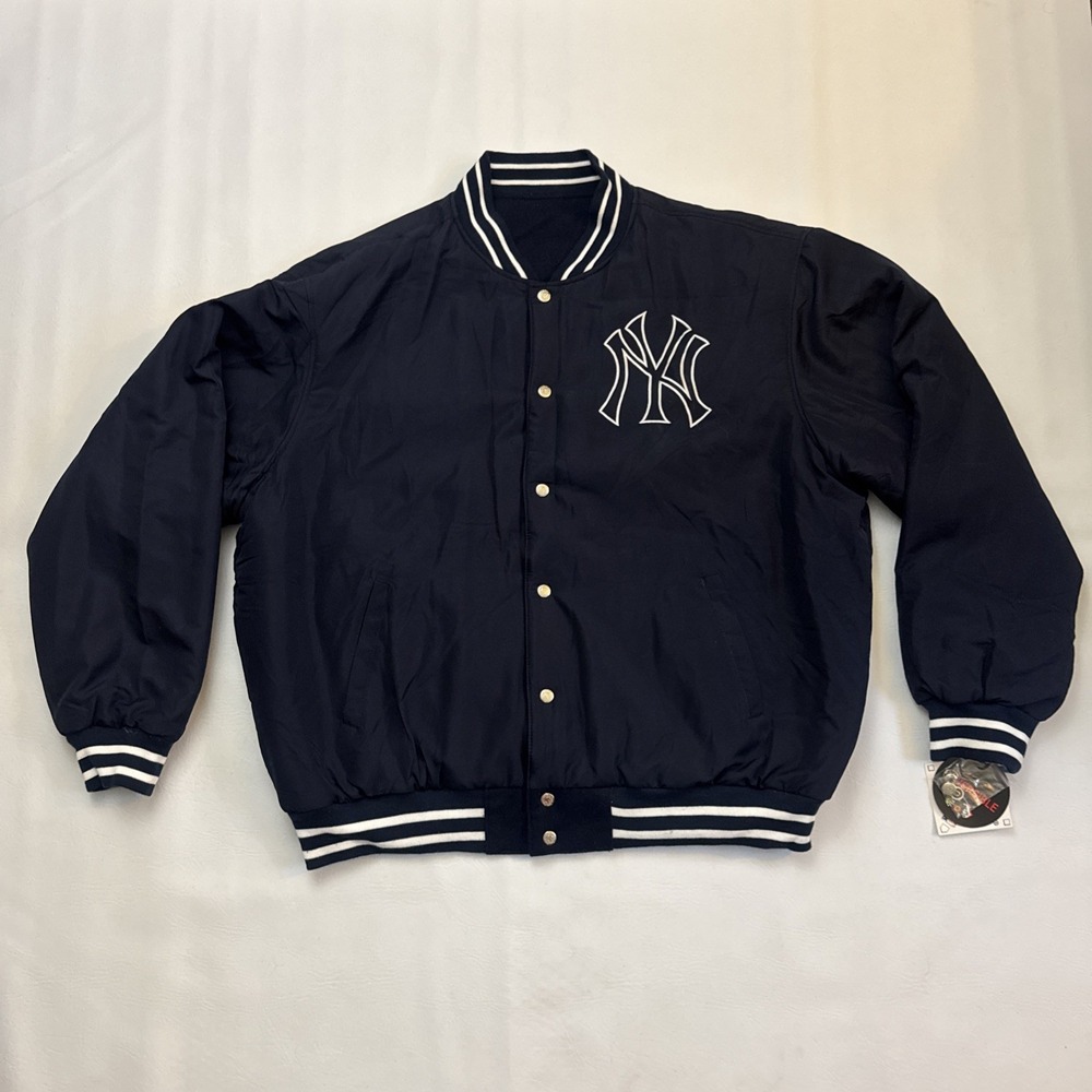 Vgt NY YANKEES Leather Jacket JH Design Reversible Wool Bomber 3XL MLB NEW TAG - Picture 3 of 10